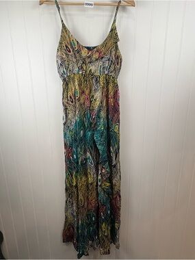 Seduction Boho Maxi Dress Abstract Print Flowy Spaghetti Strap M/L
